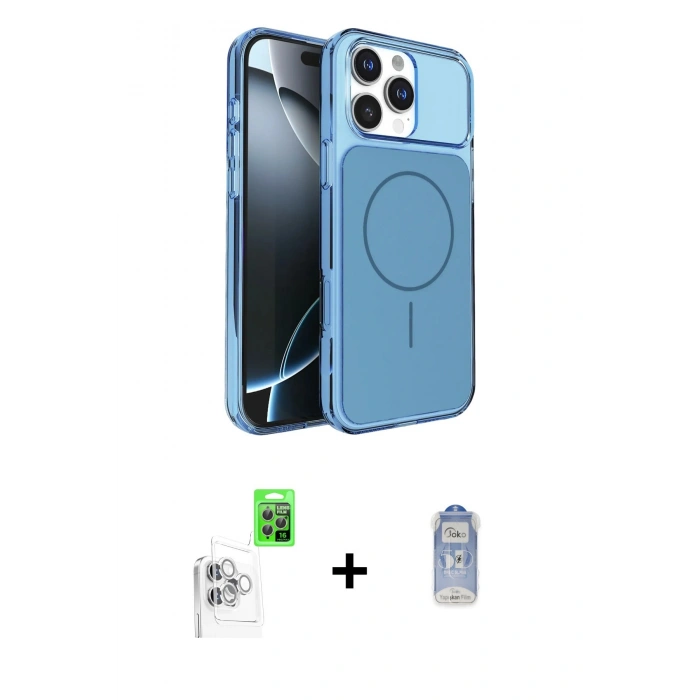 MARSİLYAN™- iPhone 16 Pro Max Kılıf Kutup Doku Serisi - Siyah Joko Magic 5D Cam + Raze Metal Kamera Lens - BZ