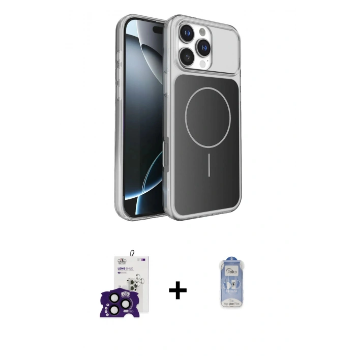 MARSİLYAN™- iPhone 16 Pro Max Kılıf Kutup Doku Serisi - Siyah Joko Magic 5D Cam + Bilvis Titan Kamera Lens - SH