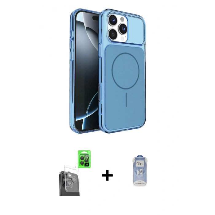 MARSİLYAN™- iPhone 16 Pro Max Kılıf Kutup Doku Serisi - Siyah Joko Magic 5D Cam + Raze Metal Kamera Lens - SH
