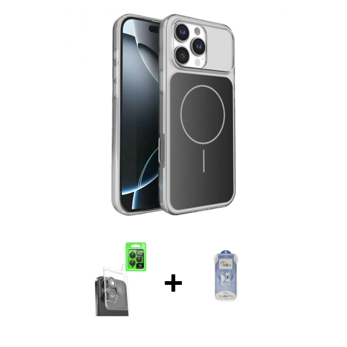 MARSİLYAN™- iPhone 16 Pro Max Kılıf Kutup Doku Serisi - Siyah Joko Magic 5D Cam + Raze Metal Kamera Lens - SH