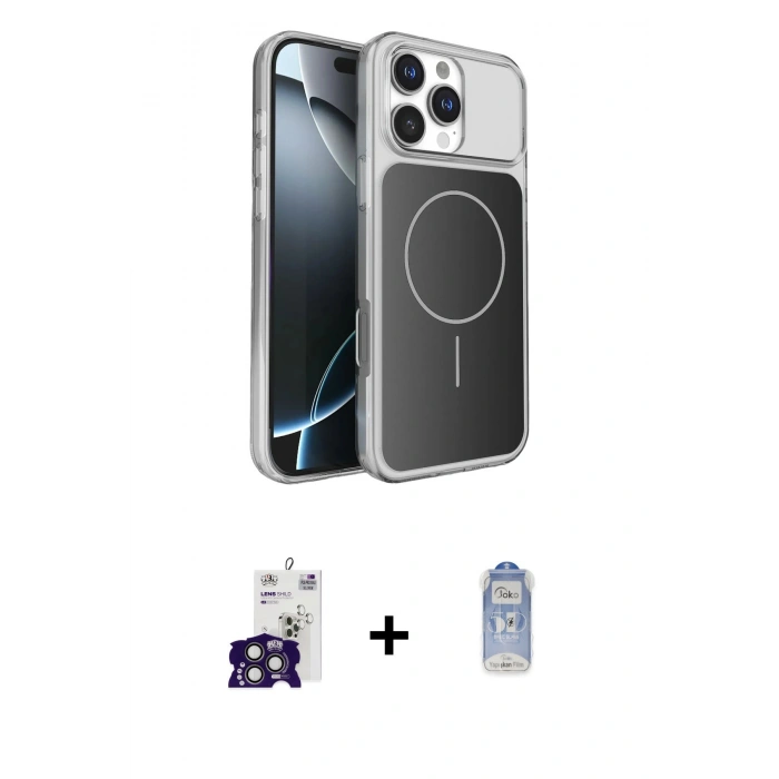 MARSİLYAN™- iPhone 16 Pro Max Kılıf Kutup Doku Serisi - Siyah Joko Magic 5D Cam + Titanyum Gri Bilvis Titan Kamera Lens