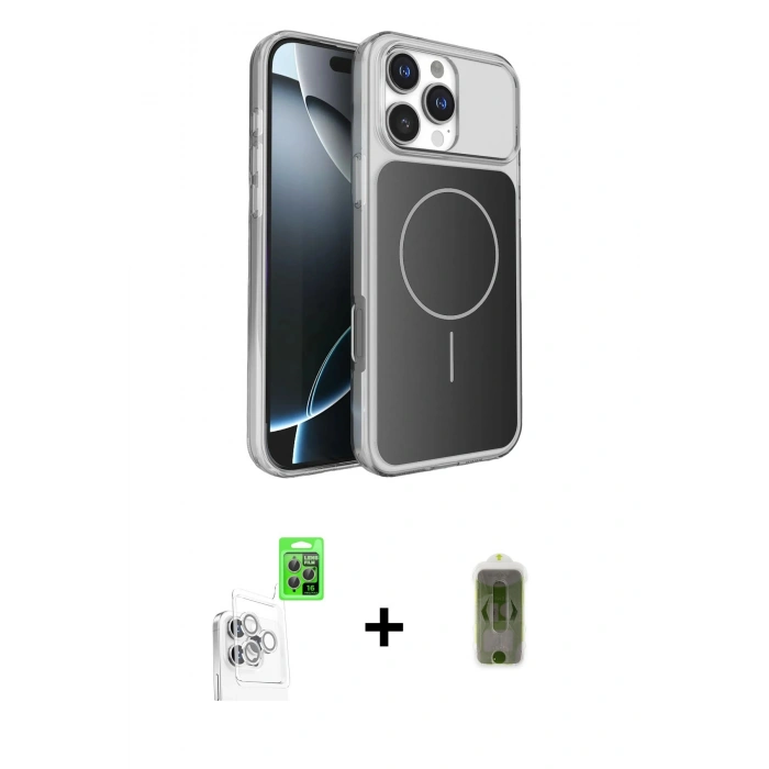 MARSİLYAN™- iPhone 16 Pro Max Kılıf Kutup Doku Serisi - Siyah Joko Magic 5D Hayalet Cam + Raze Metal Kamera Lens - BZ