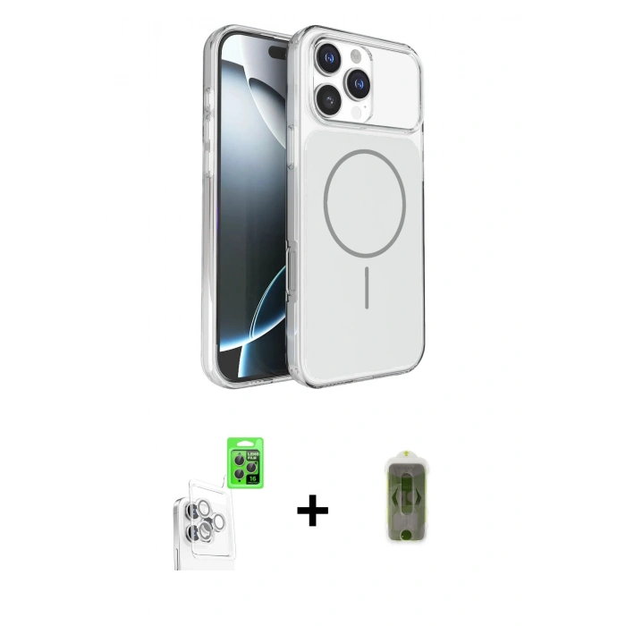 MARSİLYAN™- iPhone 16 Pro Max Kılıf Kutup Doku Serisi - Siyah Joko Magic 5D Hayalet Cam + Raze Metal Kamera Lens - BZ