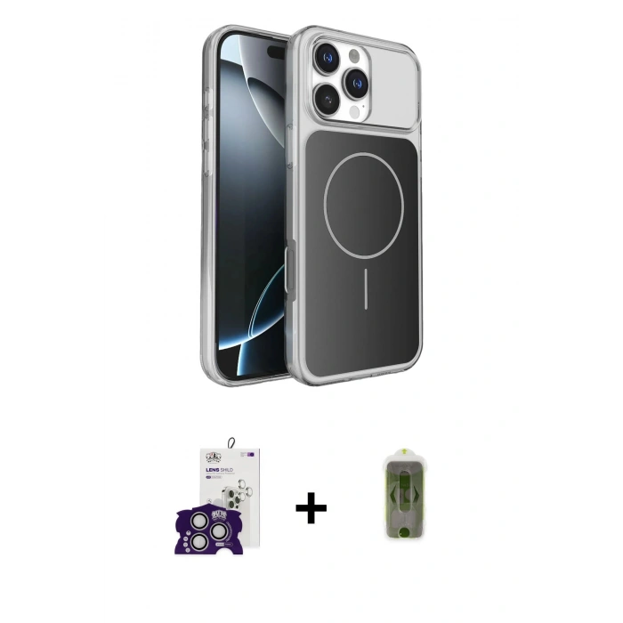 MARSİLYAN™- iPhone 16 Pro Max Kılıf Kutup Doku Serisi - Siyah Joko Magic 5D Hayalet Cam + Bilvis Titan Kamera Lens - GS