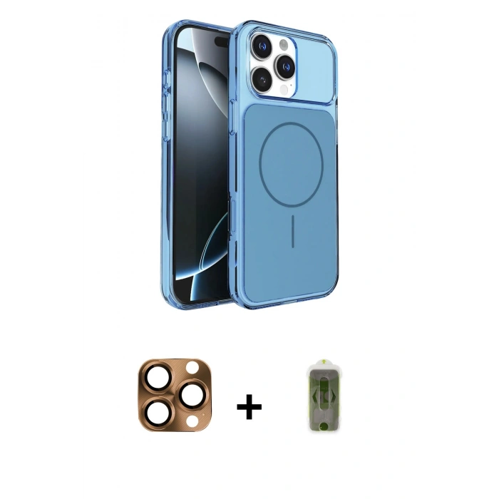 MARSİLYAN™- iPhone 16 Pro Max Kılıf Kutup Doku Serisi - Siyah Joko Magic 5D Hayalet Cam + Pers Alüminyum Kamera Lens - CLTM