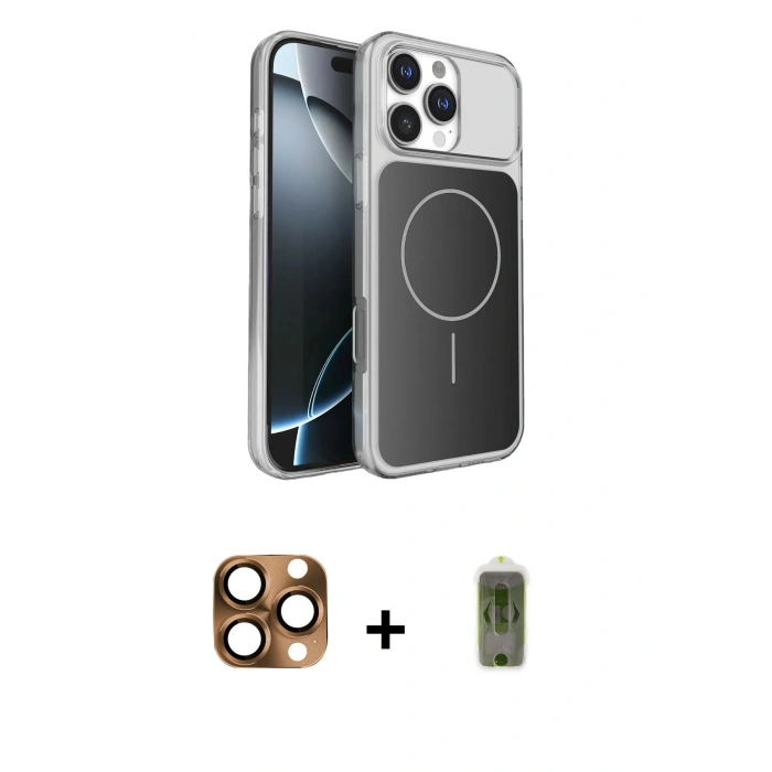MARSİLYAN™- iPhone 16 Pro Max Kılıf Kutup Doku Serisi - Siyah Joko Magic 5D Hayalet Cam + Pers Alüminyum Kamera Lens - CLTM