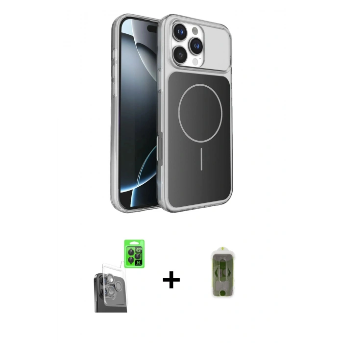 MARSİLYAN™- iPhone 16 Pro Max Kılıf Kutup Doku Serisi - Siyah Joko Magic 5D Hayalet Cam + Raze Metal Kamera Lens - SH