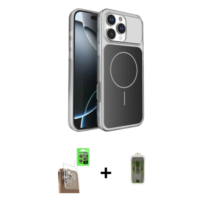 MARSİLYAN™- iPhone 16 Pro Max Kılıf Kutup Doku Serisi - Siyah Joko Magic 5D Hayalet Cam + Raze Metal Kamera Lens - CLTM