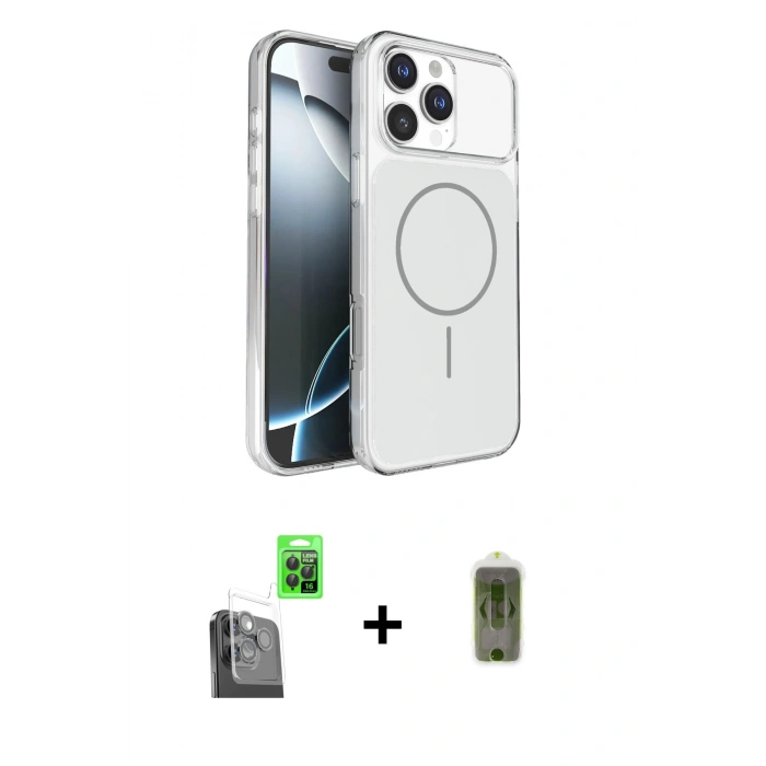 MARSİLYAN™- iPhone 16 Pro Max Kılıf Kutup Doku Serisi - Siyah Joko Magic 5D Hayalet Cam + Raze Metal Kamera Lens - SH