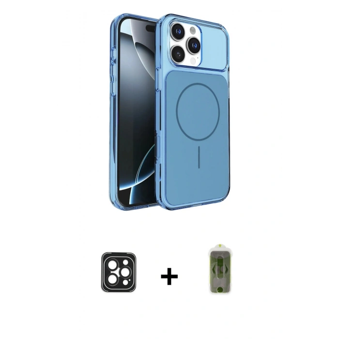MARSİLYAN™- iPhone 16 Pro Max Kılıf Kutup Doku Serisi - Siyah Joko Magic 5D Hayalet Cam + PVD Metal Kamera Lens - SH