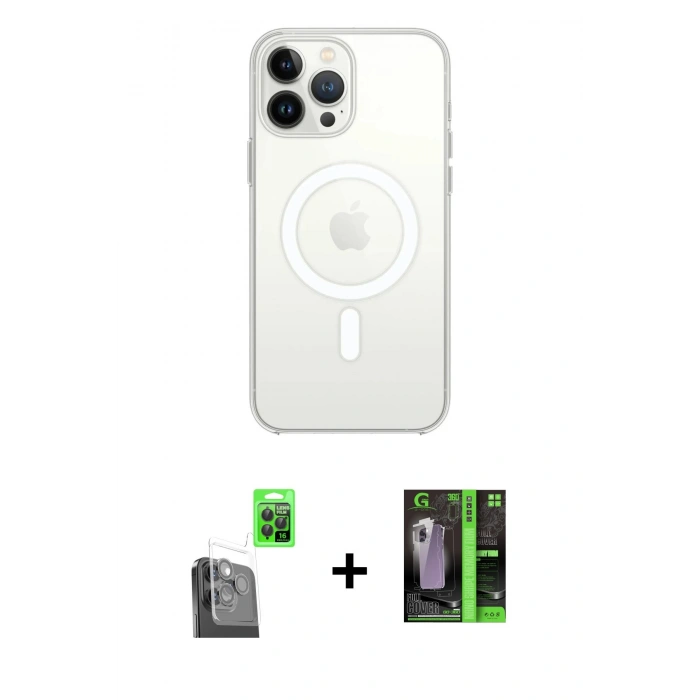 MARSİLYAN™- iPhone 16 Pro Max Kılıf Kutup Klasik Serisi - Şeffaf 360 Full Body Arka Koruyucu + Raze Metal Kamera Lens - SH