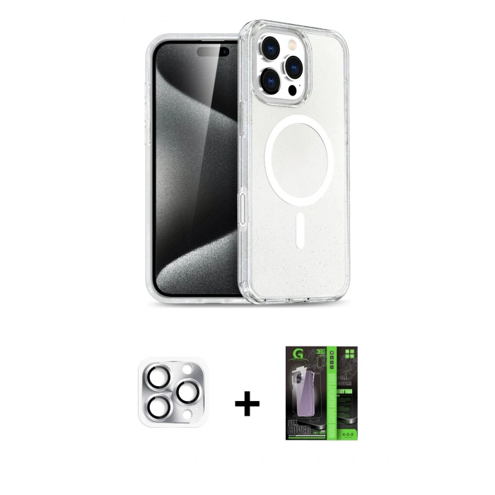 MARSİLYAN™- iPhone 16 Pro Max Kılıf Nova Asil Prime - Şeffaf 360 Full Body Arka Koruyucu + Pers Alüminyum Kamera Lens - GS