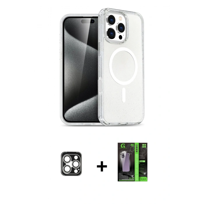 MARSİLYAN™- iPhone 16 Pro Max Kılıf Nova Asil Prime - Şeffaf 360 Full Body Arka Koruyucu + PVD Metal Kamera Lens - GS