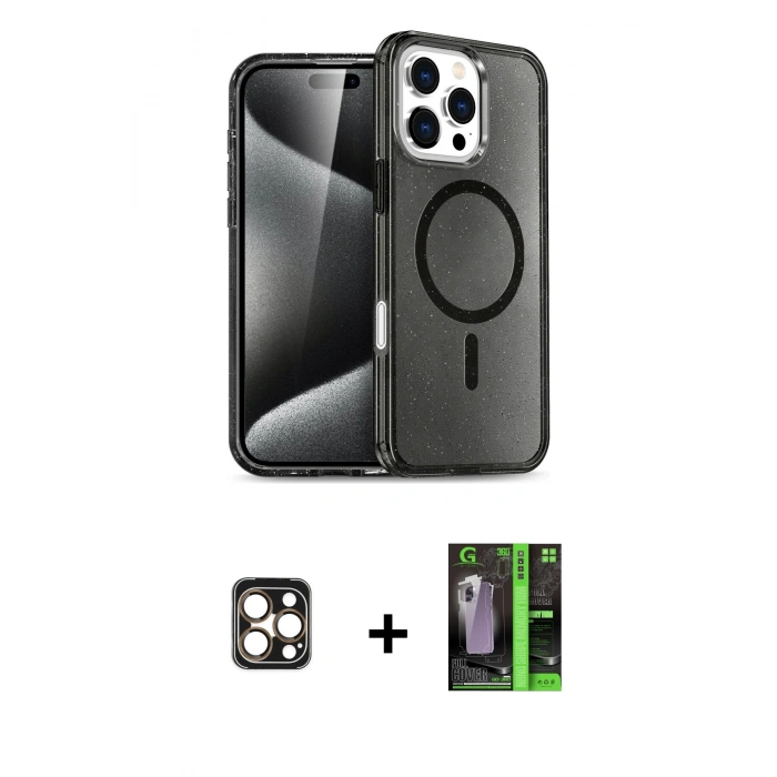 MARSİLYAN™- iPhone 16 Pro Max Kılıf Nova Asil Prime - Şeffaf 360 Full Body Arka Koruyucu + PVD Metal Kamera Lens - GD