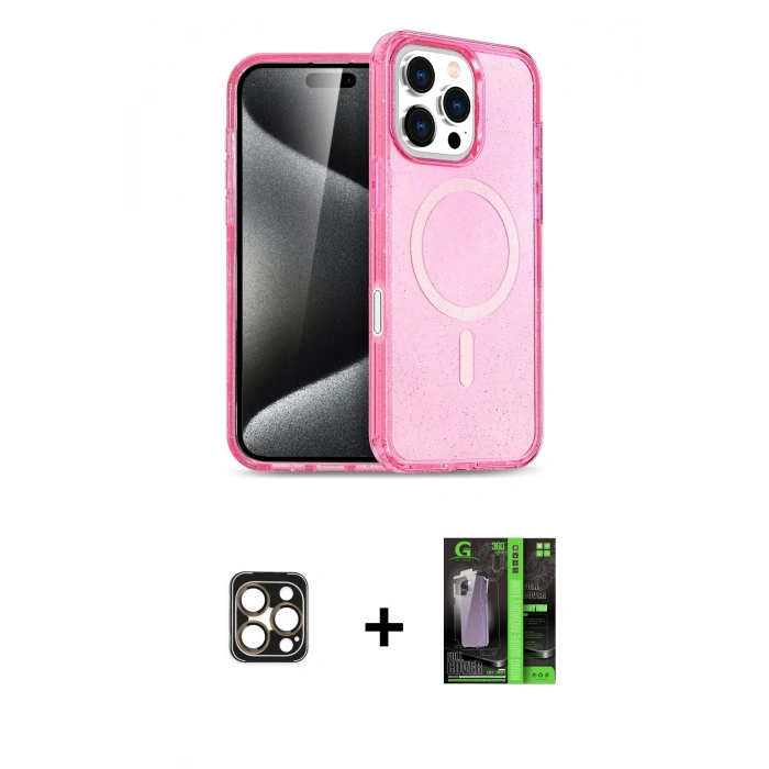 MARSİLYAN™- iPhone 16 Pro Max Kılıf Nova Asil Prime - Şeffaf 360 Full Body Arka Koruyucu + PVD Metal Kamera Lens - GD