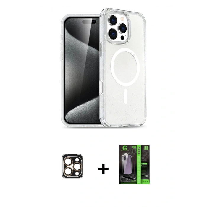MARSİLYAN™- iPhone 16 Pro Max Kılıf Nova Asil Prime - Şeffaf 360 Full Body Arka Koruyucu + PVD Metal Kamera Lens - GD