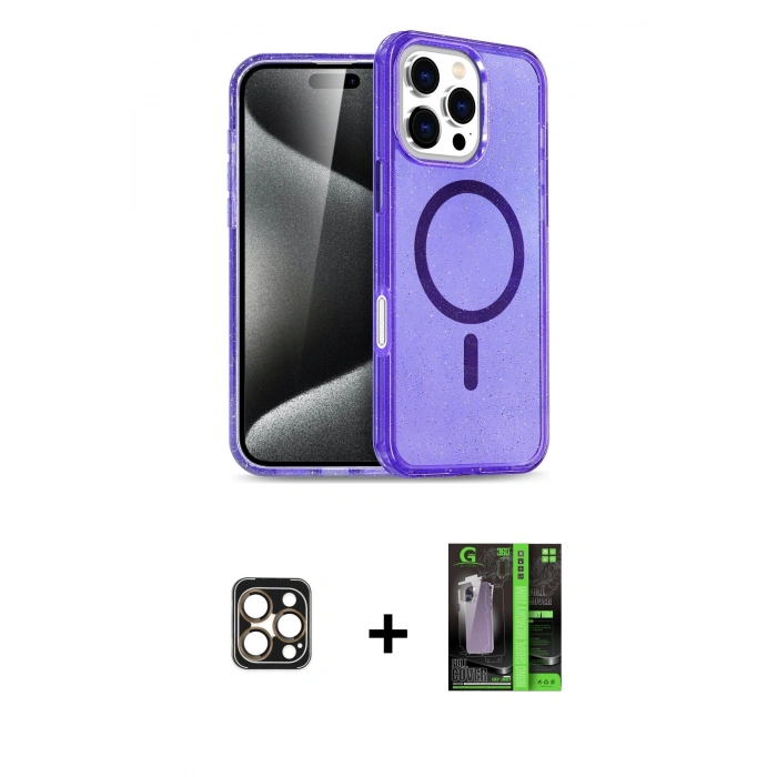 MARSİLYAN™- iPhone 16 Pro Max Kılıf Nova Asil Prime - Şeffaf 360 Full Body Arka Koruyucu + PVD Metal Kamera Lens - GD
