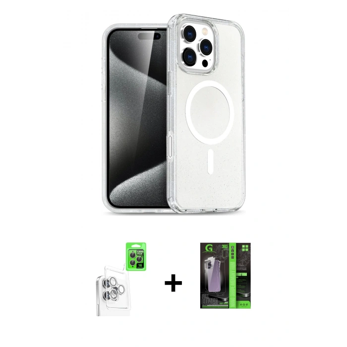 MARSİLYAN™- iPhone 16 Pro Max Kılıf Nova Asil Prime - Şeffaf 360 Full Body Arka Koruyucu + Raze Metal Kamera Lens - BZ