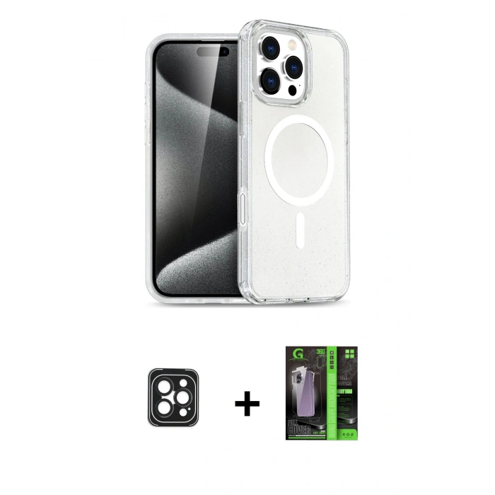 MARSİLYAN™- iPhone 16 Pro Max Kılıf Nova Asil Prime - Şeffaf 360 Full Body Arka Koruyucu + PVD Metal Kamera Lens - SH