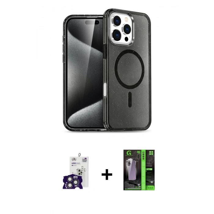 MARSİLYAN™- iPhone 16 Pro Max Kılıf Nova Asil Prime - Şeffaf 360 Full Body Arka Koruyucu + Titanyum Gri Bilvis Titan Kamera Lens