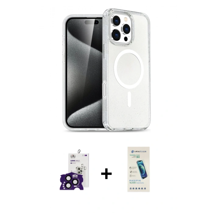 MARSİLYAN™- iPhone 16 Pro Max Kılıf Nova Asil Prime - Şeffaf Pasifik Cam Ekran Koruyucu + Bilvis Titan Kamera Lens - SH