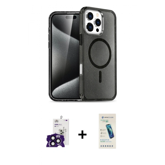 MARSİLYAN™- iPhone 16 Pro Max Kılıf Nova Asil Prime - Şeffaf Pasifik Cam Ekran Koruyucu + Bilvis Titan Kamera Lens - SH