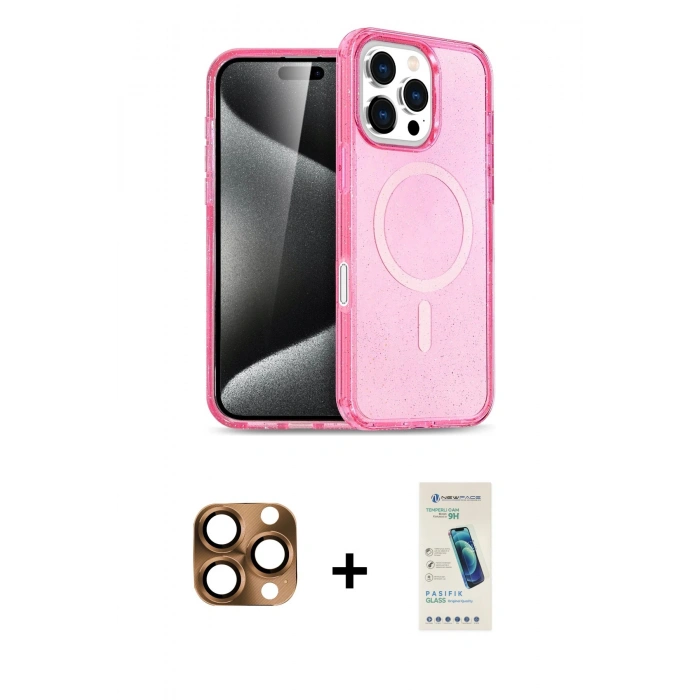 MARSİLYAN™- iPhone 16 Pro Max Kılıf Nova Asil Prime - Şeffaf Pasifik Cam Ekran Koruyucu + Pers Alüminyum Kamera Lens - CLTM