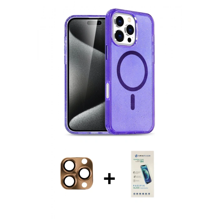 MARSİLYAN™- iPhone 16 Pro Max Kılıf Nova Asil Prime - Şeffaf Pasifik Cam Ekran Koruyucu + Pers Alüminyum Kamera Lens - CLTM