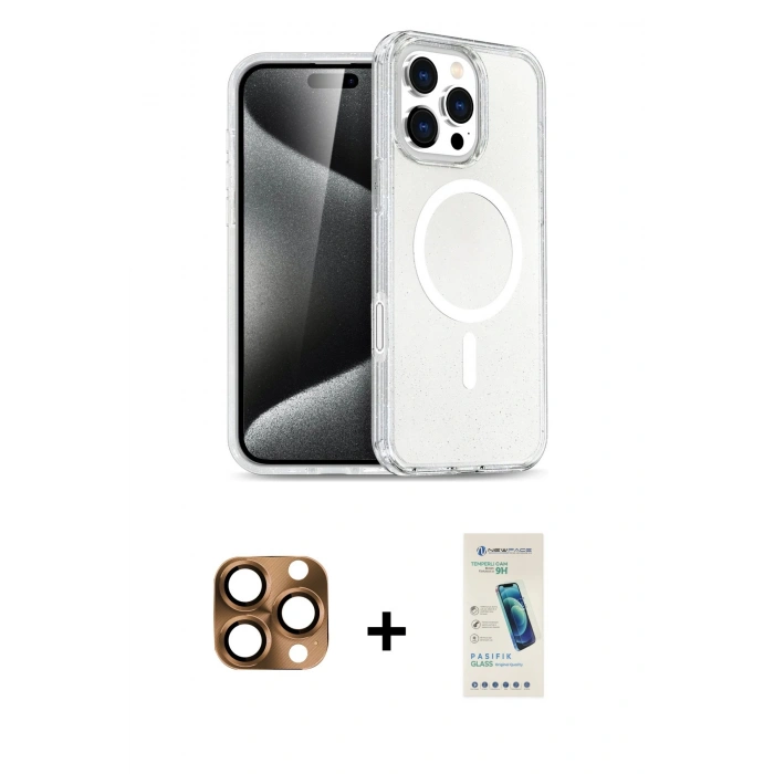 MARSİLYAN™- iPhone 16 Pro Max Kılıf Nova Asil Prime - Şeffaf Pasifik Cam Ekran Koruyucu + Pers Alüminyum Kamera Lens - CLTM