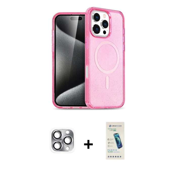 MARSİLYAN™- iPhone 16 Pro Max Kılıf Nova Asil Prime - Şeffaf Pasifik Cam Ekran Koruyucu + Gri Pers Alüminyum Kamera Lens