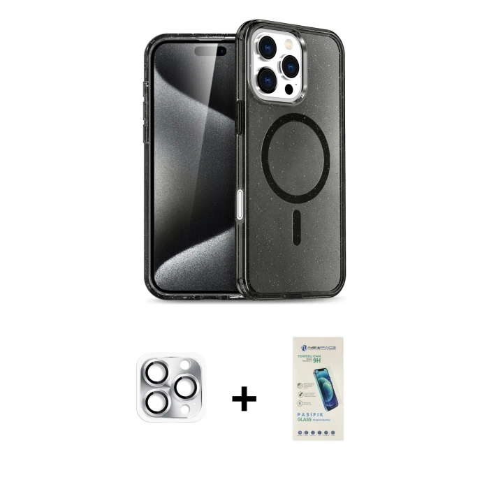 MARSİLYAN™- iPhone 16 Pro Max Kılıf Nova Asil Prime - Şeffaf Pasifik Cam Ekran Koruyucu + Pers Alüminyum Kamera Lens - GS