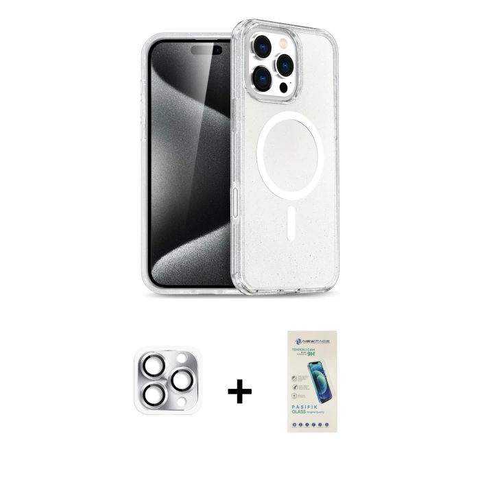 MARSİLYAN™- iPhone 16 Pro Max Kılıf Nova Asil Prime - Şeffaf Pasifik Cam Ekran Koruyucu + Pers Alüminyum Kamera Lens - GS