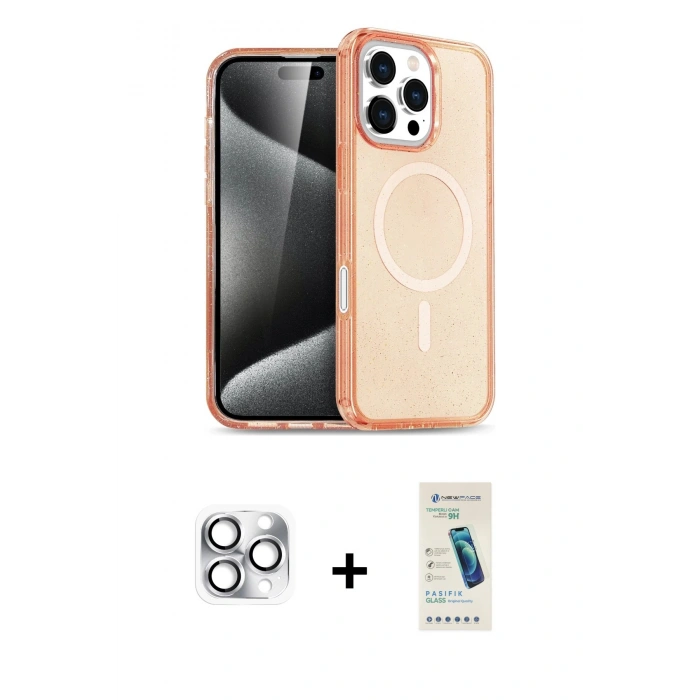 MARSİLYAN™- iPhone 16 Pro Max Kılıf Nova Asil Prime - Şeffaf Pasifik Cam Ekran Koruyucu + Pers Alüminyum Kamera Lens - GS