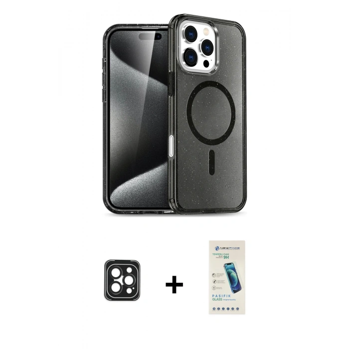 MARSİLYAN™- iPhone 16 Pro Max Kılıf Nova Asil Prime - Şeffaf Pasifik Cam Ekran Koruyucu + PVD Metal Kamera Lens - SH