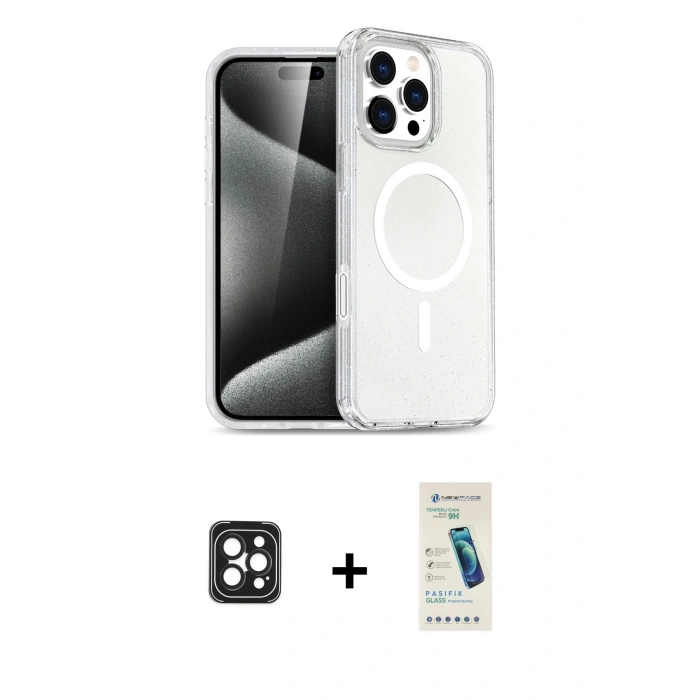 MARSİLYAN™- iPhone 16 Pro Max Kılıf Nova Asil Prime - Şeffaf Pasifik Cam Ekran Koruyucu + PVD Metal Kamera Lens - SH