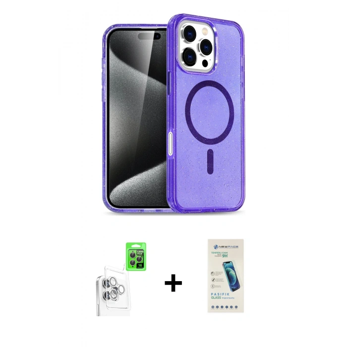 MARSİLYAN™- iPhone 16 Pro Max Kılıf Nova Asil Prime - Şeffaf Pasifik Cam Ekran Koruyucu + Raze Metal Kamera Lens - BZ