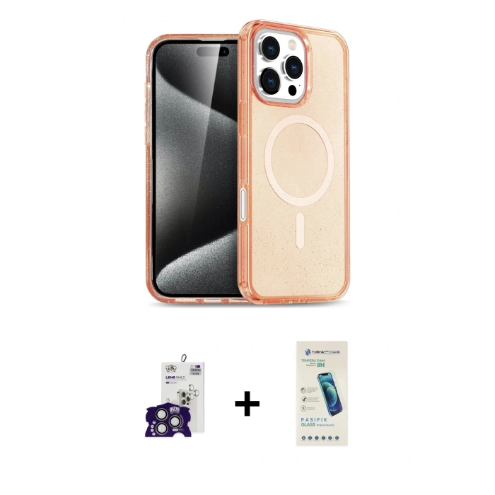 MARSİLYAN™- iPhone 16 Pro Max Kılıf Nova Asil Prime - Şeffaf Pasifik Cam Ekran Koruyucu + Titanyum Gri Bilvis Titan Kamera Lens