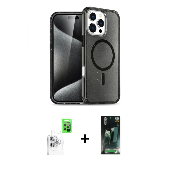 MARSİLYAN™- iPhone 16 Pro Max Kılıf Nova Asil Prime - Siyah 360 Mat Full Body Arka Koruyucu + Raze Metal Kamera Lens - BZ