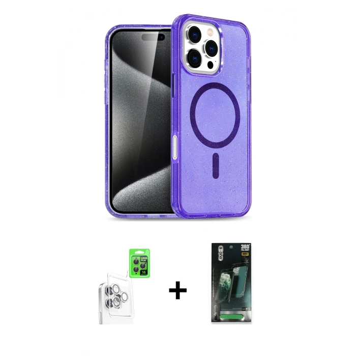 MARSİLYAN™- iPhone 16 Pro Max Kılıf Nova Asil Prime - Siyah 360 Mat Full Body Arka Koruyucu + Raze Metal Kamera Lens - BZ