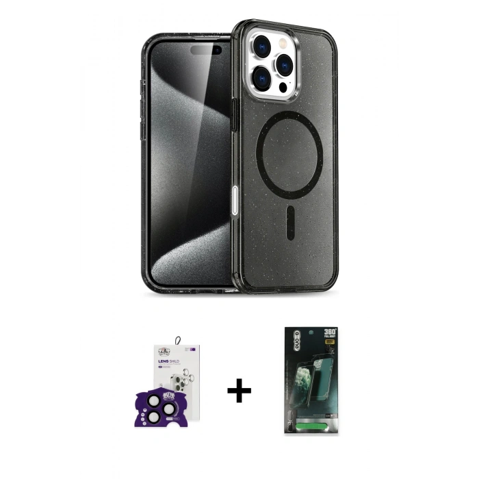 MARSİLYAN™- iPhone 16 Pro Max Kılıf Nova Asil Prime - Siyah 360 Mat Full Body Arka Koruyucu + Bilvis Titan Kamera Lens - SH