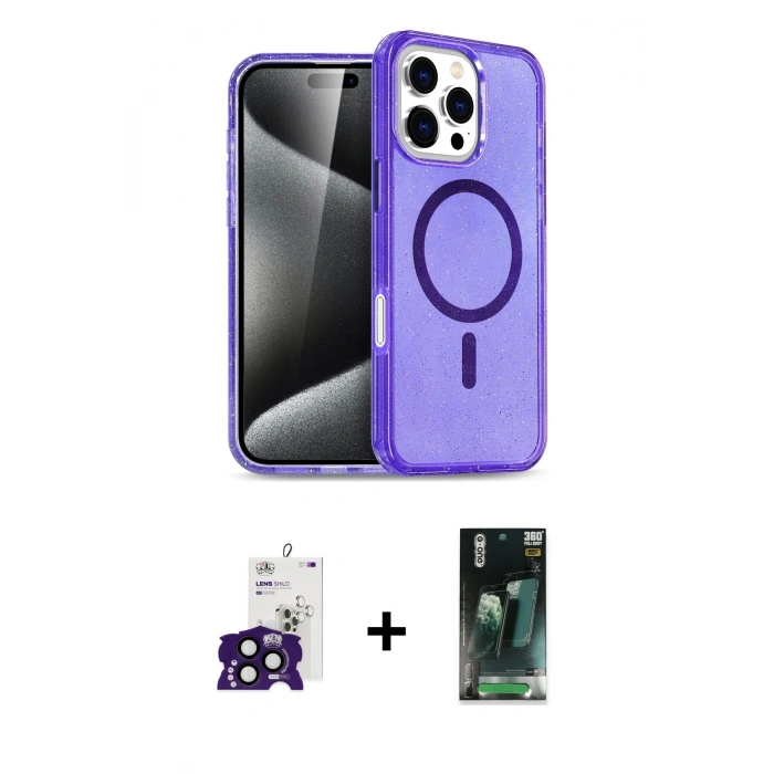 MARSİLYAN™- iPhone 16 Pro Max Kılıf Nova Asil Prime - Siyah 360 Mat Full Body Arka Koruyucu + Bilvis Titan Kamera Lens - SH