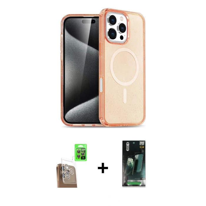 MARSİLYAN™- iPhone 16 Pro Max Kılıf Nova Asil Prime - Siyah 360 Mat Full Body Arka Koruyucu + Çöl Titanyum Raze Metal Kamera Lens