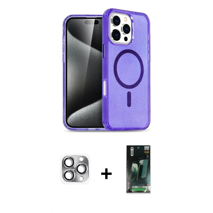 MARSİLYAN™- iPhone 16 Pro Max Kılıf Nova Asil Prime - Siyah 360 Mat Full Body Arka Koruyucu + Pers Alüminyum Kamera Lens - GI