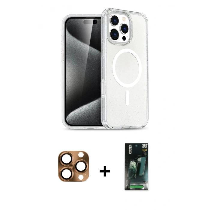 MARSİLYAN™- iPhone 16 Pro Max Kılıf Nova Asil Prime - Siyah 360 Mat Full Body Arka Koruyucu + Pers Alüminyum Kamera Lens - CLTM
