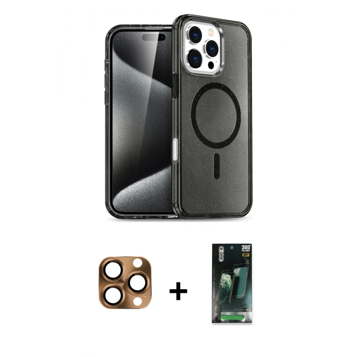 MARSİLYAN™- iPhone 16 Pro Max Kılıf Nova Asil Prime - Siyah 360 Mat Full Body Arka Koruyucu + Pers Alüminyum Kamera Lens - CLTM