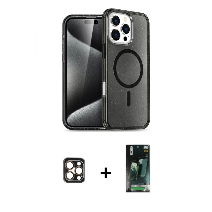 MARSİLYAN™- iPhone 16 Pro Max Kılıf Nova Asil Prime - Siyah 360 Mat Full Body Arka Koruyucu + PVD Metal Kamera Lens - GD