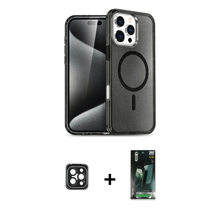 MARSİLYAN™- iPhone 16 Pro Max Kılıf Nova Asil Prime - Siyah 360 Mat Full Body Arka Koruyucu + PVD Metal Kamera Lens - SH
