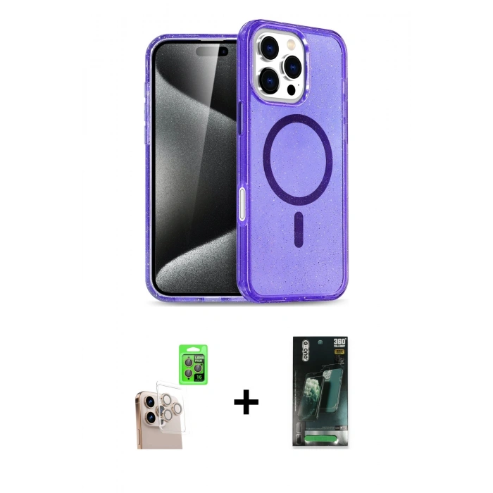 MARSİLYAN™- iPhone 16 Pro Max Kılıf Nova Asil Prime - Siyah 360 Mat Full Body Arka Koruyucu + Raze Metal Kamera Lens - NLGY