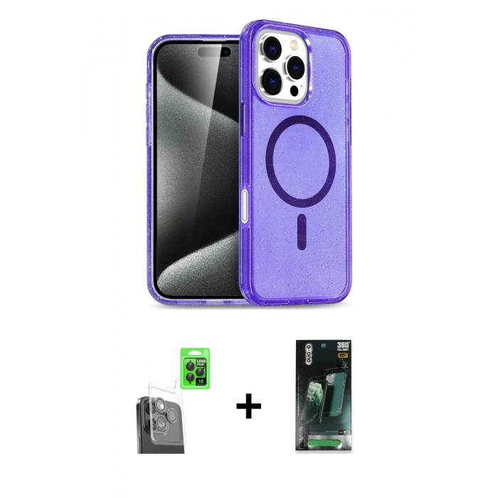 MARSİLYAN™- iPhone 16 Pro Max Kılıf Nova Asil Prime - Siyah 360 Mat Full Body Arka Koruyucu + Raze Metal Kamera Lens - SH