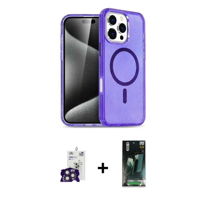 MARSİLYAN™- iPhone 16 Pro Max Kılıf Nova Asil Prime - Siyah 360 Mat Full Body Arka Koruyucu + Titanyum Gri Bilvis Titan Kamera Lens